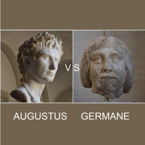 Eine römische Büste des Kaisers Augustus und eines Germanen.
