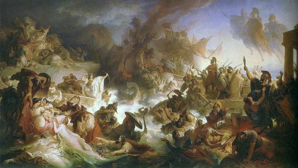 Über 1500 Jahre später widmete sich der Maler Wilhelm von Kaulbach ebenfalls dem Thema der Seeschlacht von Salamis